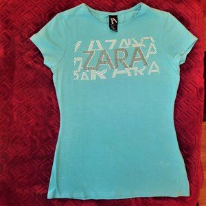 ZARA Collection blue embellished t-shirt, M